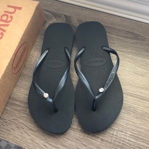 Havaianas Slim Crystal Black flip flops, 39/40 NEW
